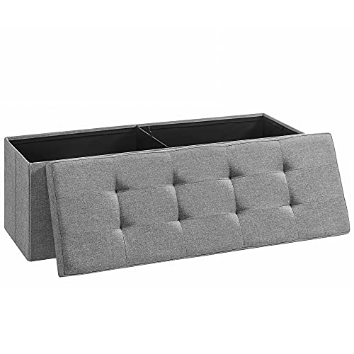 43 Inches Folding Storage Ottoman Bench, Storage Chest, Foot Rest Stool, Bedroom Bench with Storage, Light Gray U