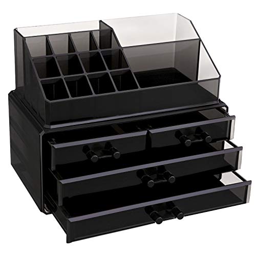 Acrylic Makeup Organiser, Stackable Makeup Storage Box, Cosmetic Display Case, with 4 Drawers, for Brush Palette Lipsticks Nail Polish, Gift Idea, Black