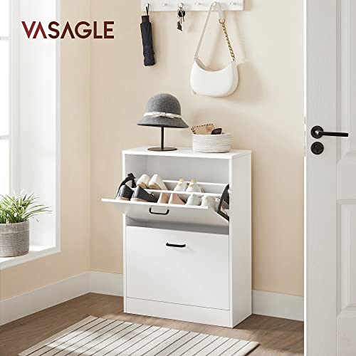 V1 Shoe Cabinet with 2 Doors, Shoe Cabinet with 2 Compartments, for Hallway, Living Room, Bedroom, 60 x 24 x 80 cm, White