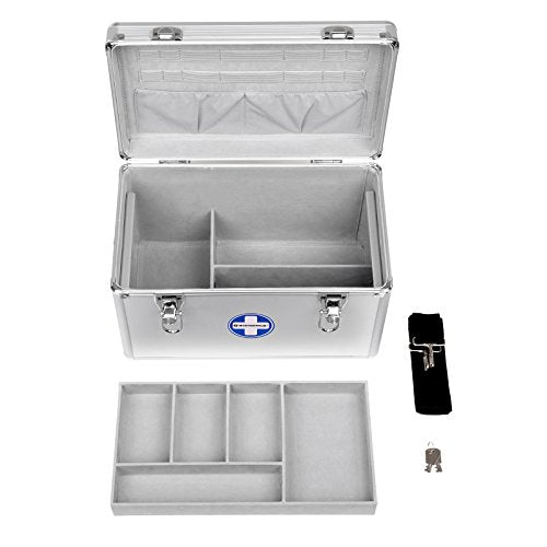 First Aid Case Medicine Storage Pill Box Drug Medicine with Carrying Handle Carry Strap Aluminium Bars ABS Silvery