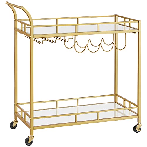 Serving Trolley Trolley Glass Holder 2 Mirrored Glass Shelves Bar Trolley Wine Cart Kitchen Dining Bar Gold