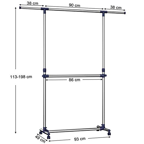 Adjustable Garment Rack Clothes Hanging Rail Stand with Middle Rail - Stainless Steel Clad Pipe