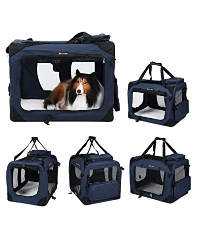 Dog Carrier, Folding Fabric Pet Carrier, 70 x 52 x 52 cm, Dark Blue