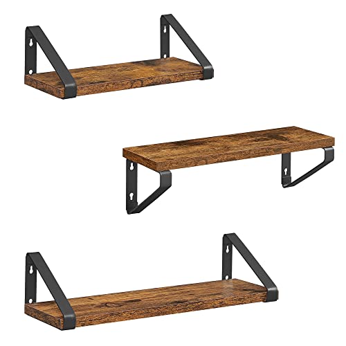 Wall Shelves, Industrial Floating Shelf Wall Mounted, Set of 3, Stable Display Stand for Living Room, Bathroom, Kitchen, Rustic Brown