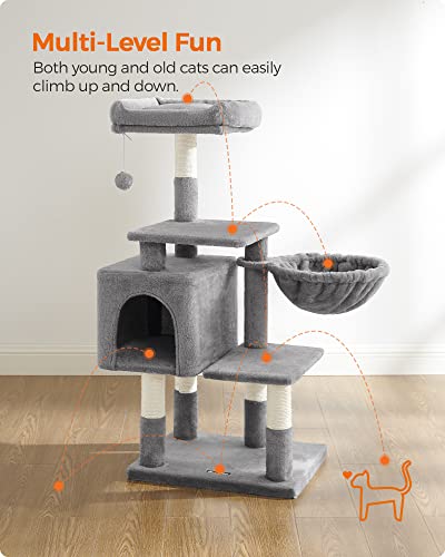 Multilevel Cat Tree, 110 cm Cat Tower, Cat Condo, Light Grey