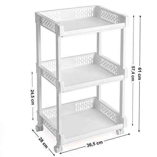 Rolling Trolley Storage Unit with 3 Shelves for Kitchen Bathroom Cellar