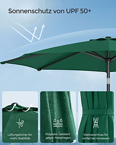 290 cm Garden Parasol Umbrella, UPF 50+, Sun Shade, 30° Tilt in 2 Directions, Crank Handle for Opening and Closing, for Outdoor Gardens Pool Balcony Patio, Base Not Included, Green