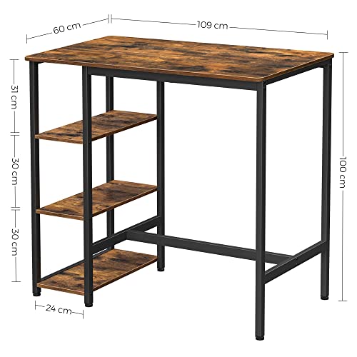 Bar Table, Kitchen Table, Dining Table with 3 Shelves, Stable Steel Structure, for Bar Party Cellar, Restaurant, 109 x 60 x 100 cm, Industrial Style, Easy to Assemble, Rustic Brown