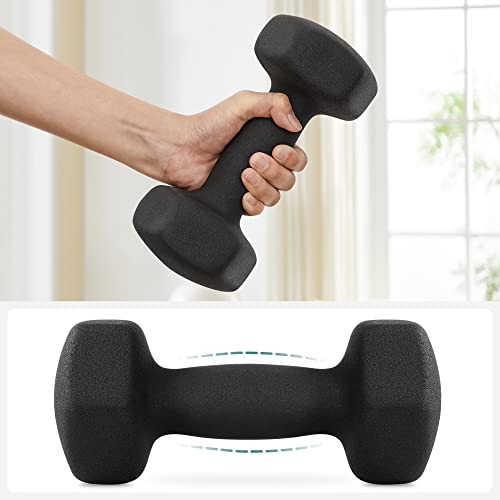 Set of 2 Dumbbells, 2 x 4 kg, Neoprene Hand Weights, Non-Slip Grip, Fitness Workouts, Black