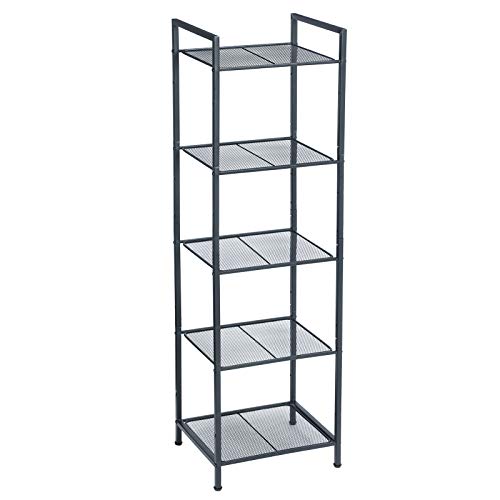 Bathroom Shelf Metal Kitchen Shelf 5 Tier Bathroom Shelf Standing Shelf Plant Shelf Expandable Adjustable Shelves Industrial Design for Bathroom Kitchen Black