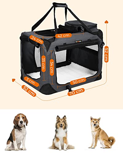 Dog Carrier, Folding Fabric Pet Carrier, 70 x 52 x 52 cm, Grey