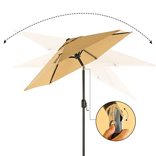 197 cm Garden Parasol Umbrella, UPF 50+, Sun Shade, 30° Tilt in 2 Directions, Crank Handle for Opening and Closing, for Outdoor Gardens Pool Balcony Patio, Base Not Included, Taupe