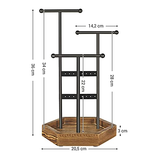 Jewellery Stand Jewellery Holder Metal Wood Jewellery Tree Jewellery Storage for Necklaces, Bracelets, Earrings, Stud Earrings, Rings, Gift Idea, Black