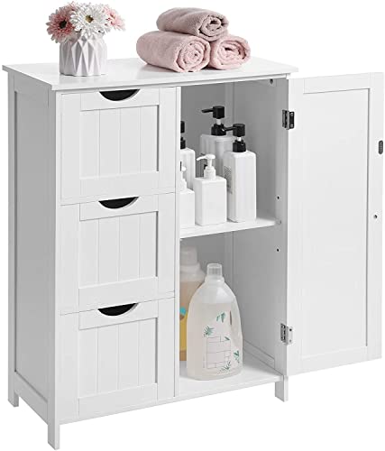 Bathroom Storage Cabinet, Floor Cabinet with 3 Large Drawers and 1 Adjustable Shelf, 60 x 30 x 81 cm, White