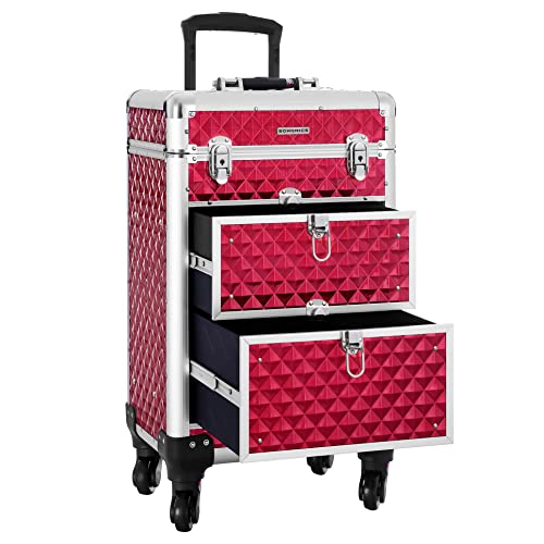 Travel Accessories Rolling Trolley Cosmetic Case ABS Red 34 x 27 x 57 cm