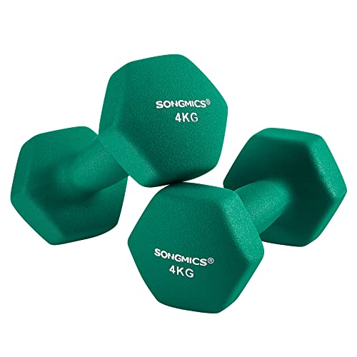 Dumbbells Set, 2 x 4 kg Neoprene Hand Weights, Home Gym Workouts, Waterproof and Non-Slip with Matte Finish, 20.5 x 9 cm, Green