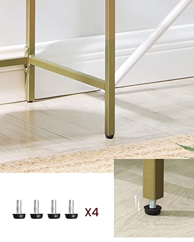 Console Table, Tempered Glass Table, Modern Sofa or Entryway Table, Metal Frame, Sturdy, Adjustable Feet, for Living Room, Hallway, Golden