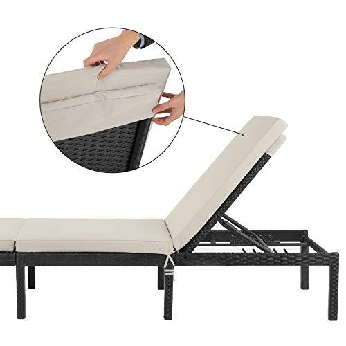 Sun Lounger, Sunbed with 5 cm Thick Mattress, Rattan-Like Surface, Reclining Backrest, 59 x 198 x 28 cm, Load Capacity 150 kg, for Garden, Terrace, Beige GCB27BRV1