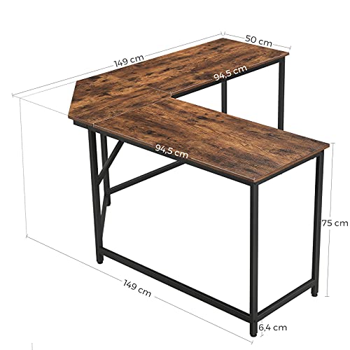 L-Shaped Computer Desk, Corner Desk for Study, Home Office, Gaming, Space-Saving, Easy Assembly, Industrial Design, Rustic Brown and Black