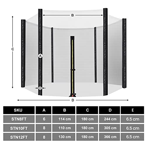 Trampoline Net Replacement for 244 cm (8 ft) Dia. Round Trampolines, Safety Net for 6 Straight Poles, Mesh Enclosure Net, Black