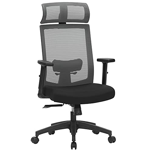 Ergonomic Office Chair, Mesh Computer Armchair, Lumbar Support, Adjustable Headrest and Armrests, Adjustable Backrest Lockable Up to 120°, Grey