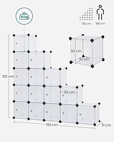 15-Cube DIY Storage Organiser Unit, Plastic Closet Cabinet, Wardrobe, with Doors, for Clothes Shoes Toys Books, Easy to Assemble, White