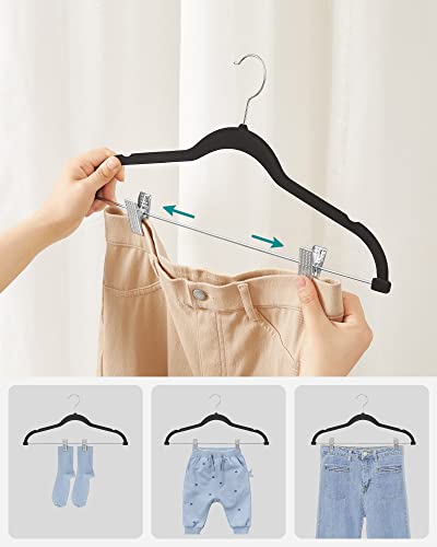 Trouser Hangers, Set of 12 Velvet Hangers with Adjustable Clips, 42.5 cm Long, Non-Slip, Space-Saving, for Skirts, Coats, Dresses, Black