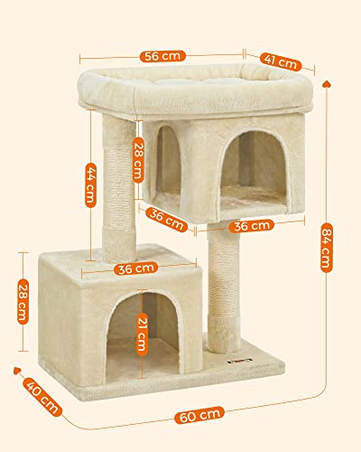 Cat Tree, Compact Cat Condo with 2 Caves, Beige