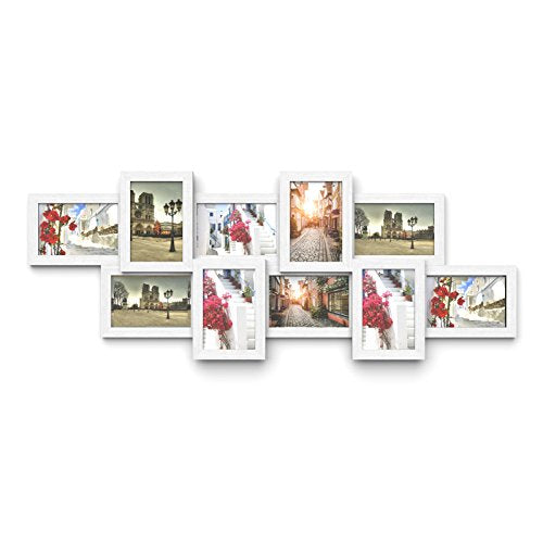 Photo Frame Collage for 10 Photos in 4" x 6" (10 x 15 cm) Picture Frame Wall Mounted, Assembly Required, White Wood Grain