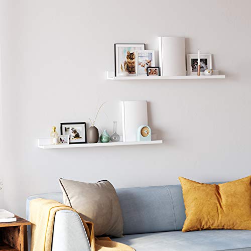 Floating Shelves Set of 2, Wall Shelves ledge with High Gloss Finish, 80 x 10 cm, for Picture Frames and Books, Living Room, Hallway, Bedroom, Bathroom, Kitchen, Office, White