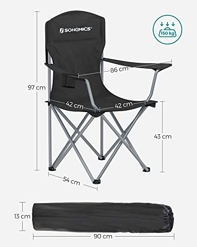 Set of 2 Folding Camping Chairs, Comfortable, Heavy Duty Structure, Max. Load Capacity 150 kg, with Cup Holder, Outdoor Chairs, Black