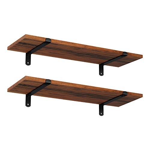 Wall Shelves Set of 2, 60 x 20 x 7 cm, Floating Shelves, Decorative Shelves, Retro Style, for Bedroom Living Room Kitchen Hallway, Max Capacity 15 kg for Each, MDF Brown and Black