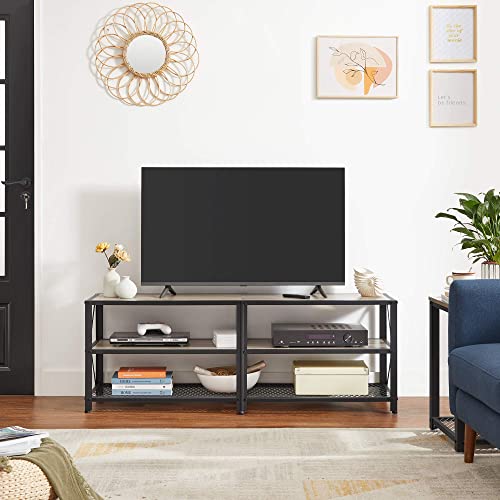 TV Stand for TV up to 65 Inches, TV Table, Entertainment Center, 3-Tier TV Console, Steel Frame, Industrial Style, for Living Room, Greige and Black U