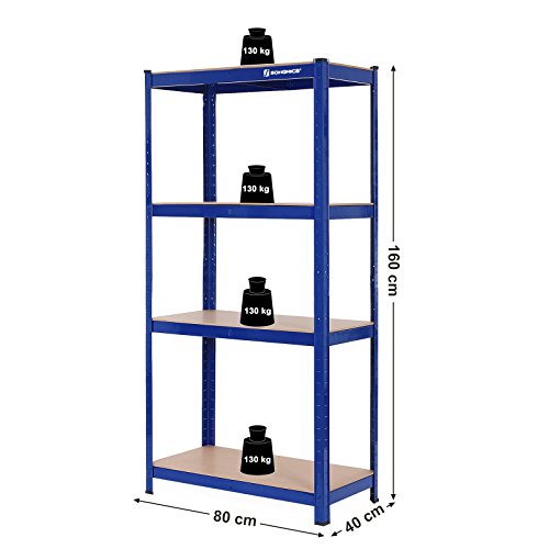 160 x 80 x 40 cm Heavy-Duty Shelving Rack - 520 kg Capacity - Boltless Steel Shelves - Blue