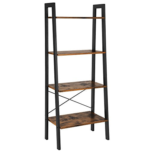 Ladder Shelf, Bookshelf, 4-Tier Industrial Storage Rack for Living Room, Bedroom, Kitchen, Rustic Brown and Black