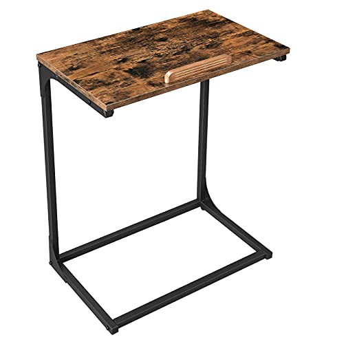 Sofa Side Table, Laptop Table with Tilting Top, Heavy Duty Steel Frame, for Living Room, Easy To Assemble, Industrial Style, Rustic Brown and Black