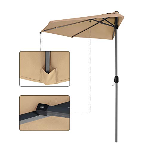 Parasol Umbrella, Dia. 2.7 m Sun Shade, Semicircular Polyester Canopy, Crank Mechanism, Sunshade with UPF 50+ Protection, Base Not Included, Outdoor Garden Terrace Patio, Taupe