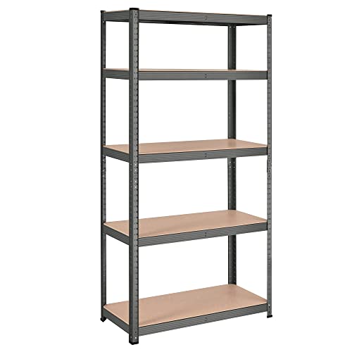 5-Tier Shelving Unit, Steel Shelving Unit for Storage, Tool-Free Assembly, for Garage, Shed, Load Capacity 875 kg, 40 x 90 x 180 cm, Grey