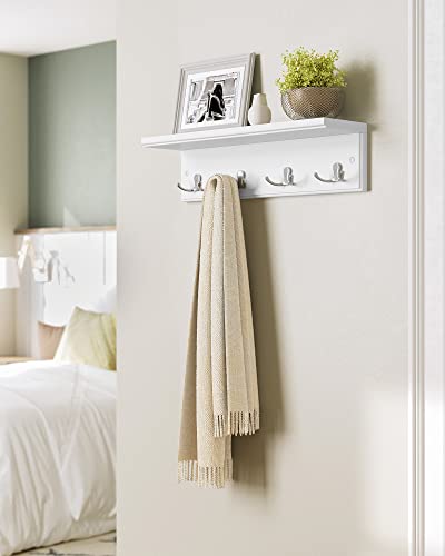 Wall-Mounted Coat Rack with 4 Metal Dual Hooks, Wooden Wall Hook Rack for Bedroom, Entryway, Bathroom, Kitchen, Living Room, White