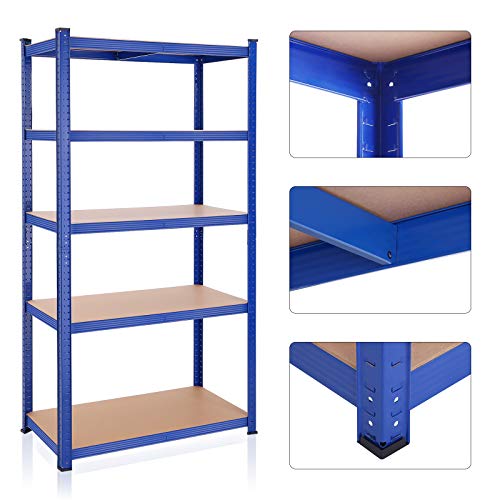 5-Tier Shelving Unit, Steel Shelving Unit for Storage, Tool-Free Assembly, for Garage, Shed, Load Capacity 600 kg, 50 x 100 x 200 cm, Blue