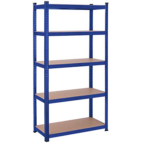 5-Tier Shelving Unit, Steel Shelving Unit for Storage, Tool-Free Assembly, for Garage, Shed, Load Capacity 875 kg, 40 x 90 x 180 cm, Blue