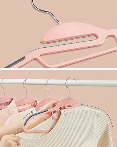 50 Pack Coat Hangers, Premium Quality Plastic Suit Hangers, Heavy Duty, S-Shaped Opening, Non-Slip, Durable, 0.5 cm Thick, Space Saving, 360º Swivel Hook, Pink and Dark Grey