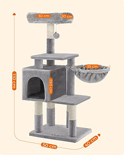 Multilevel Cat Tree, 110 cm Cat Tower, Cat Condo, Light Grey