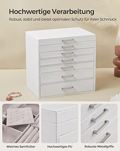 Jewellery Box, Jewellery Organiser, Large Jewellery case, with 6 Layers and 5 Drawers, White