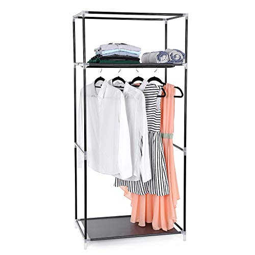 Fabric Wardrobe, Foldable Closet with Hanging Rail, Single Clothes Rack, Storage Organiser for Bags, Toys, Shoes, Living Room, Bedroom, Cloakroom, 75 x 45 x 160 cm, Black