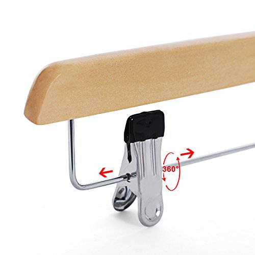 Skirt, Pack of 8, Solid Wood Trousers Hangers, with Non-Slip Clips for Pants Slacks, Shorts, Natural , 35.5 x 16.2 x 1.1 cm