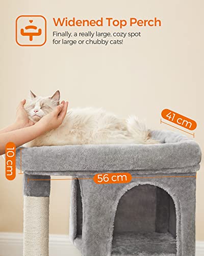 Cat Tree, Compact Cat Condo with 2 Caves, Light Grey