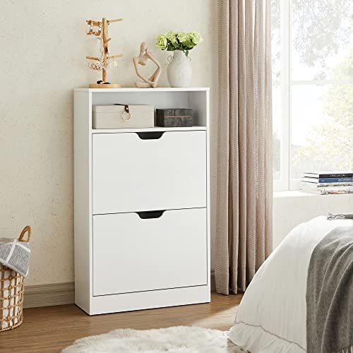 V1 Shoe Cabinet with 2 Compartments for Hallway, Living Room, Bedroom, 60 x 24 x 102 cm, White