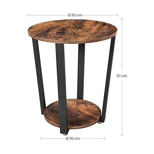 Side Table, Round End Table with Steel Frame, for Living Room, Bedroom, Simple Assembly, Industrial, Rustic Brown and Black 