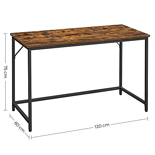 Writing Desk, Computer Desk, Small Office Table, 120 x 60 x 75 cm, Study, Home Office, Simple Assembly, Steel, Industrial Design, Rustic Brown and Black